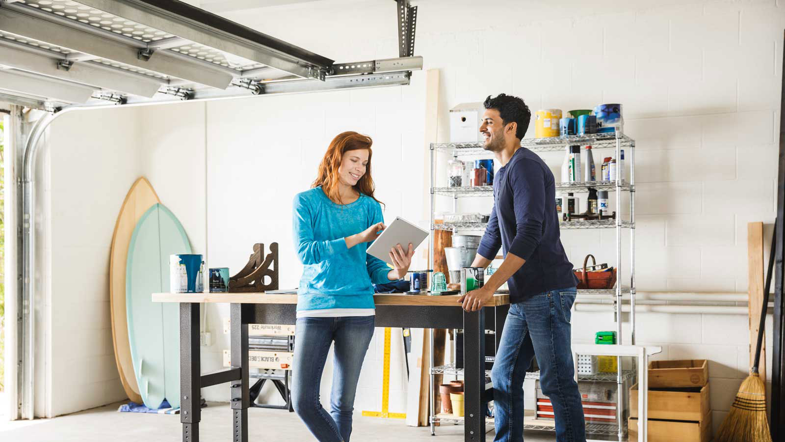 Happy man and woman talking while standing Happy man and woman talking while standing
